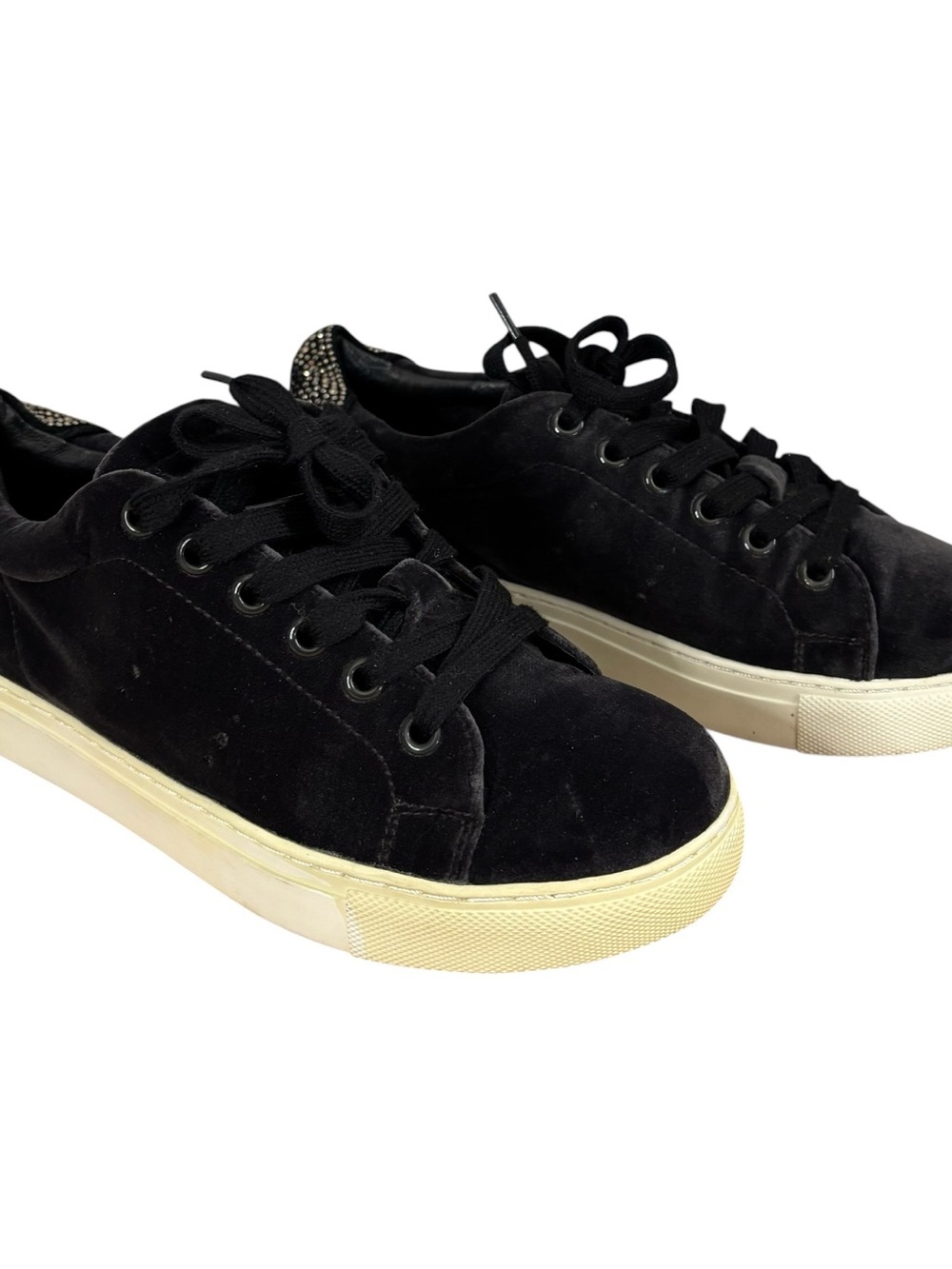 Lola Cruz Smiley Face Rhinestone Velvet Lace Up Sneakers Women’s Size US 6 EU 36